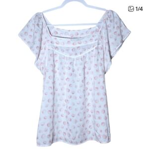 Ann Taylor Loft Pink and White Polka Dot Blouse Size Medium